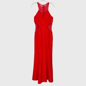 Aidan Mattox Womens Red Crepe Lace Inset Halter Neck Formal Gown Maxi size 0